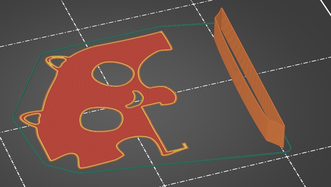 PrusaSlicer UI showing both parts on the bed. Cat shaped riser at 0.5mm thickness and the countoured shape printing at 10mm tall similar to vase mode prints.