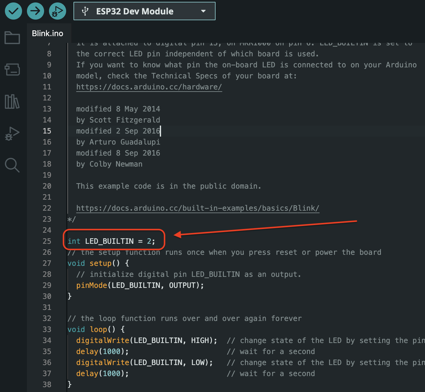 Arduino IDE with working Blink test