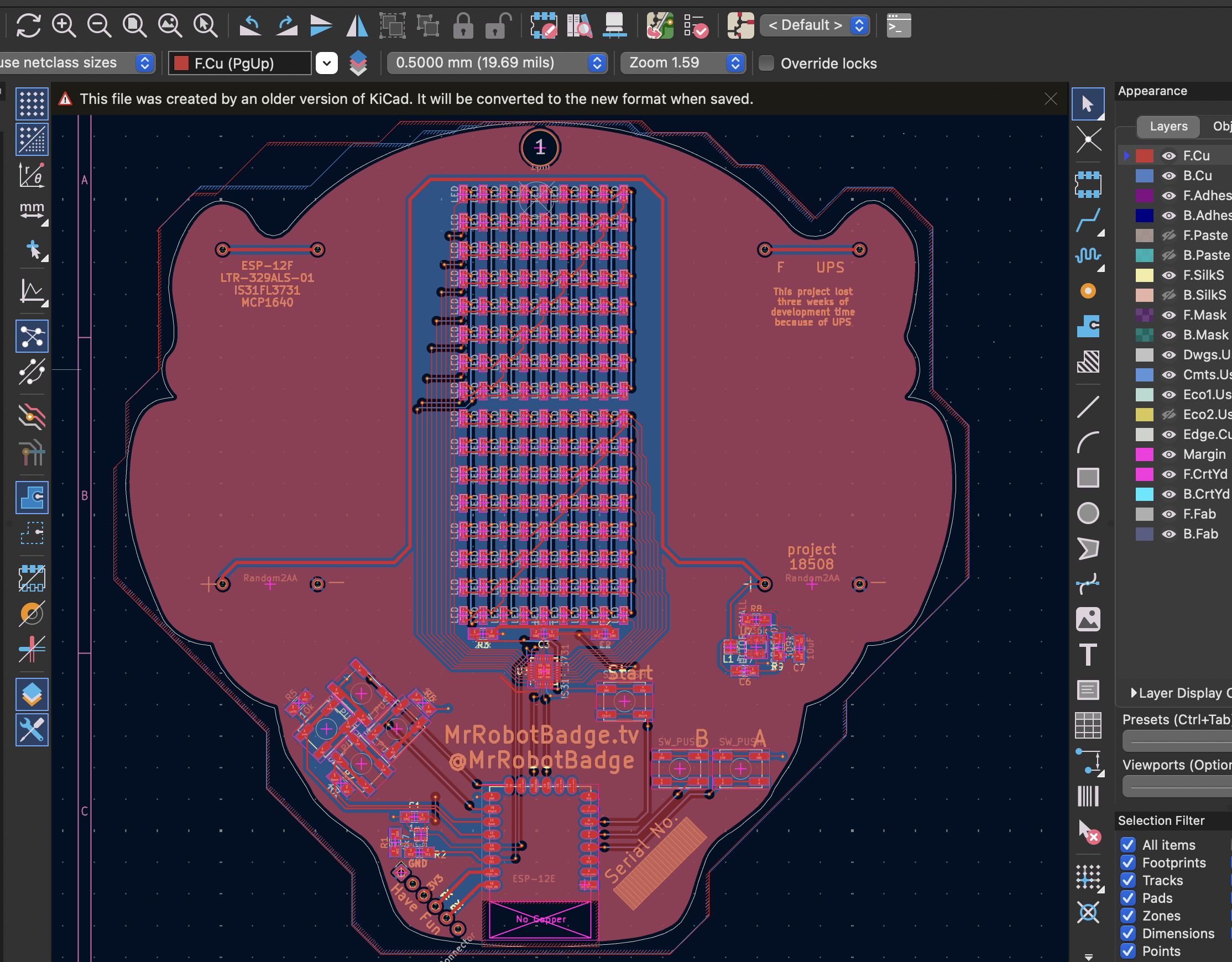 PCB Editor screenshot showing invisible traces and such